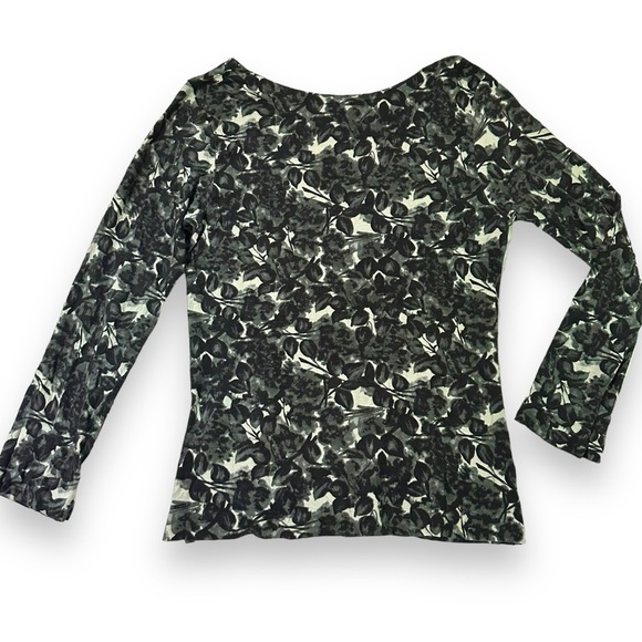 PIAZZA SEMPIONE | Italian Boat Neck Leaf Pattern Long Sleeve Top US Size 10 - Picture 2 of 6